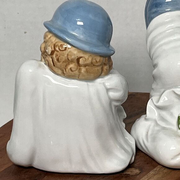 Fitz & Floyd 1979 2 Clown Bookends In Blue Bowler Hats & Shoes with Red Nose - Picture 6 of 11